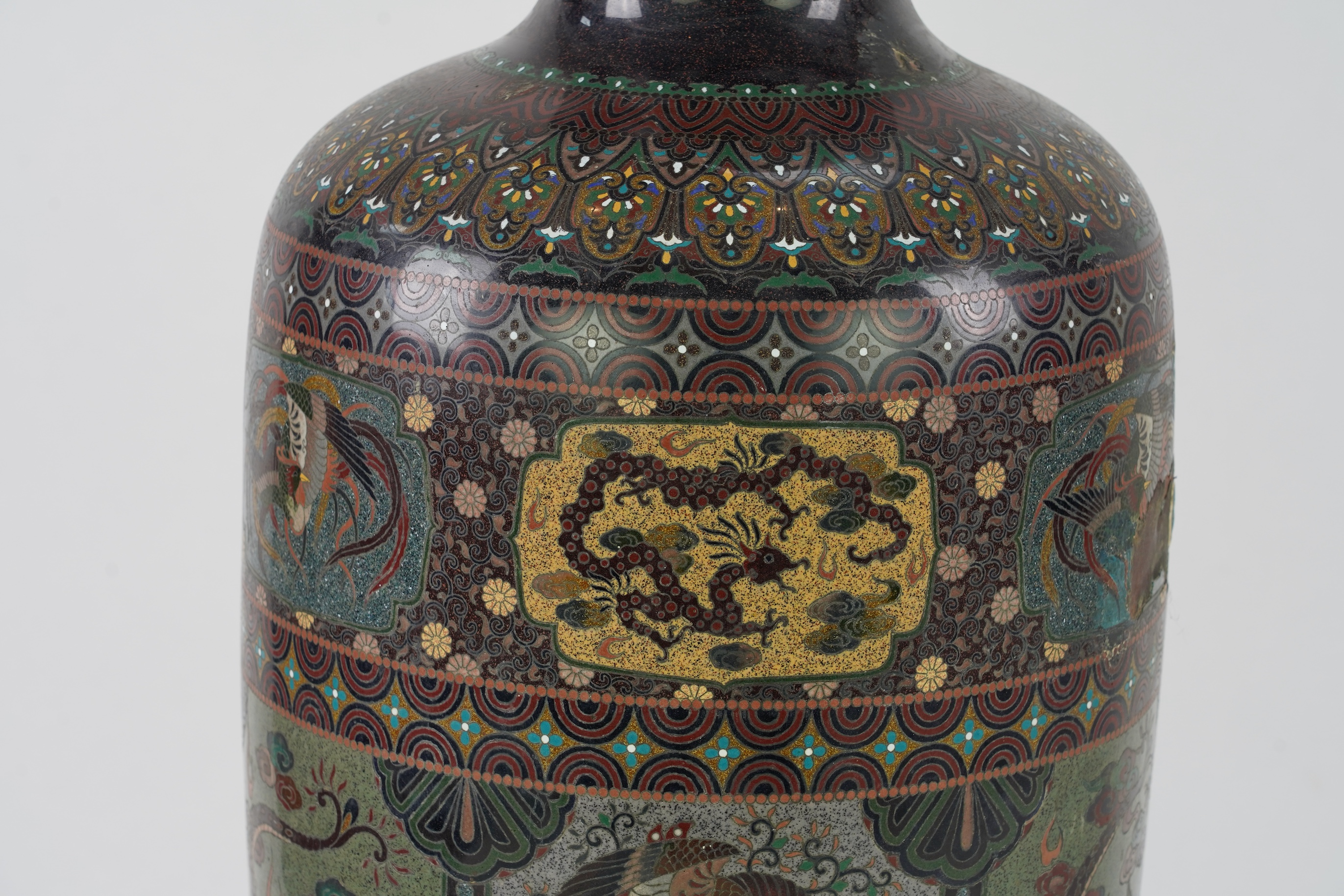 A massive Japanese cloisonné enamel vase, Kyoto, early 20th century